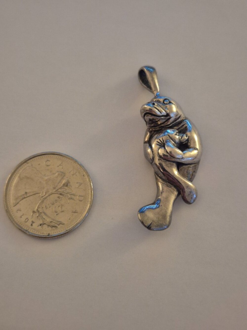 Vintage Sterling Silver Manatee Mother & Baby Pendant Charm 11g